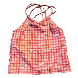 Vineyard Vines Pink Painted Gingham Tankini Top Blue Embroidered Whales Size M
